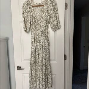 Reformation Cream Floral Long Sleeve Dress